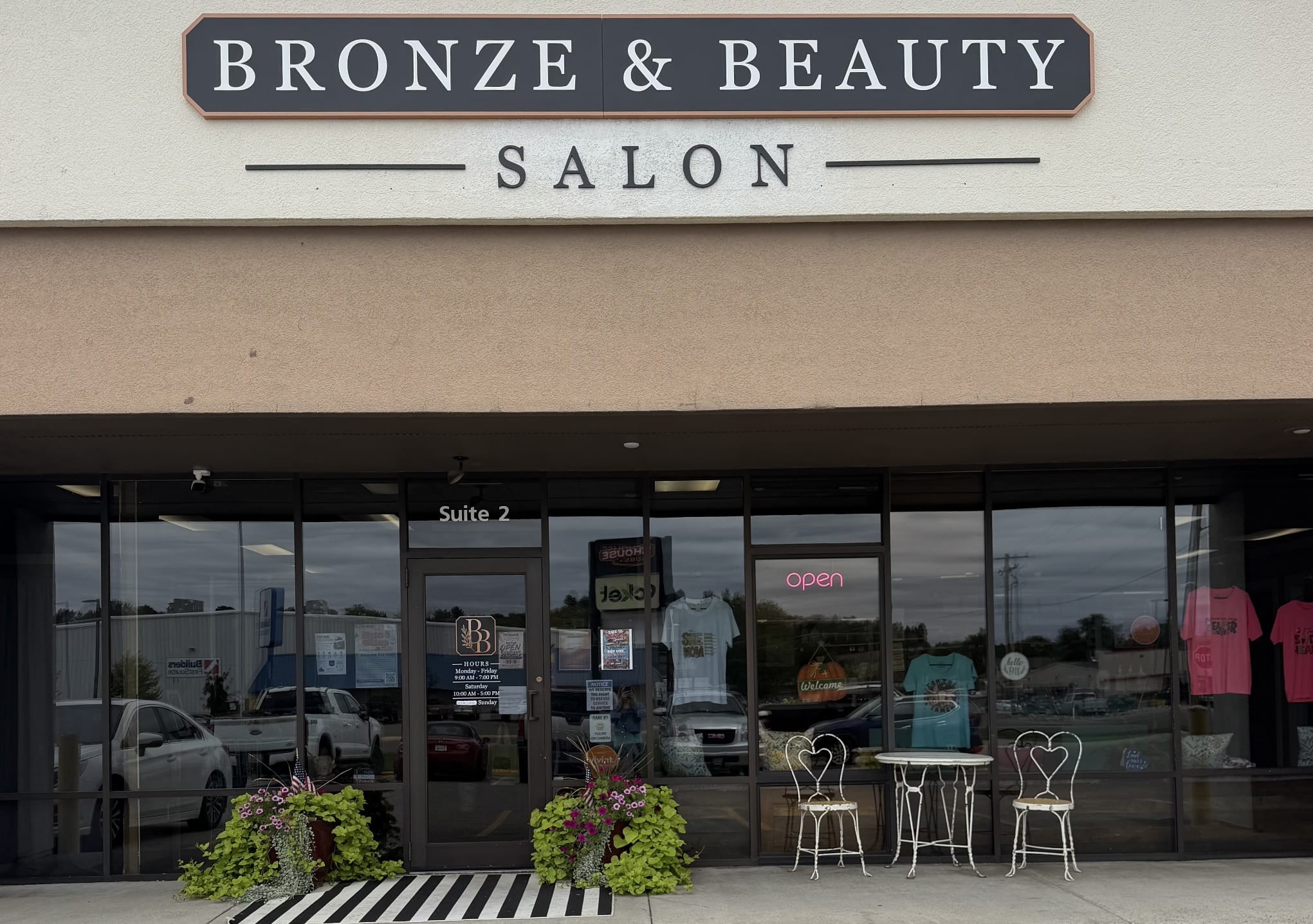 Bronze and Beauty Salon storefront and entrance at Suite 2